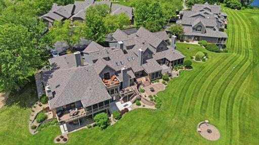 Birdâs-eye view highlights the two decks and multiple outdoor living areas.