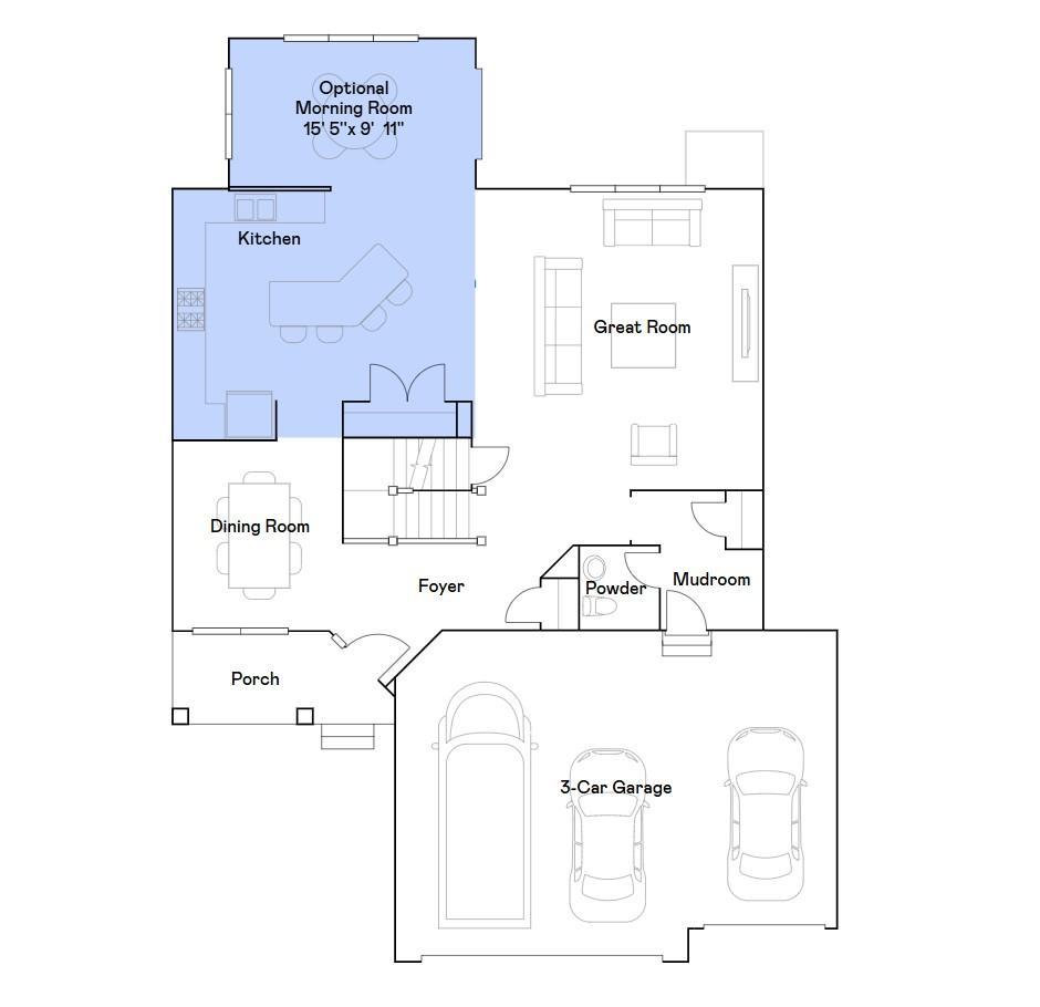 The main level floorplan with a morning room