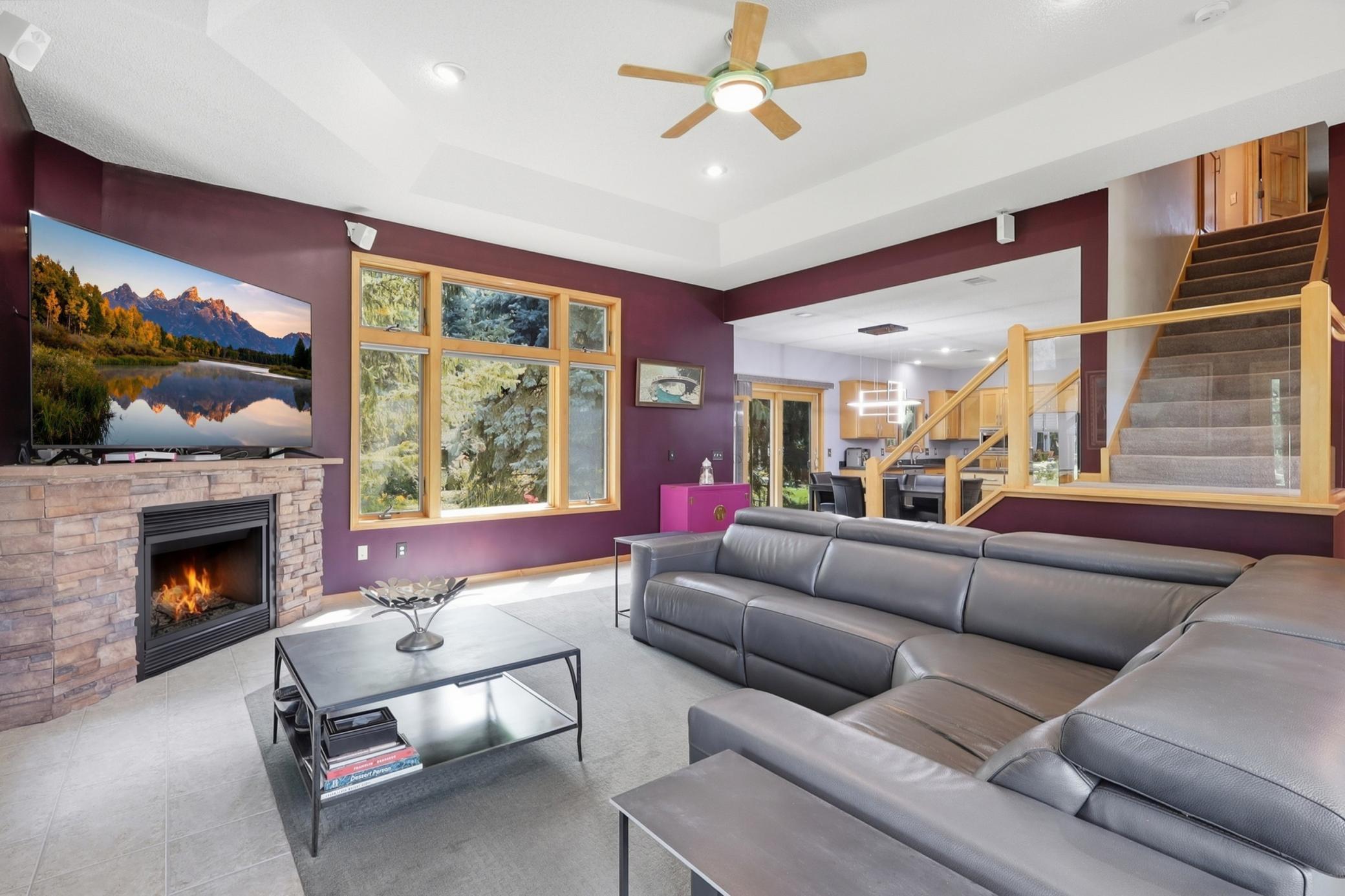 living room with tall ceilings