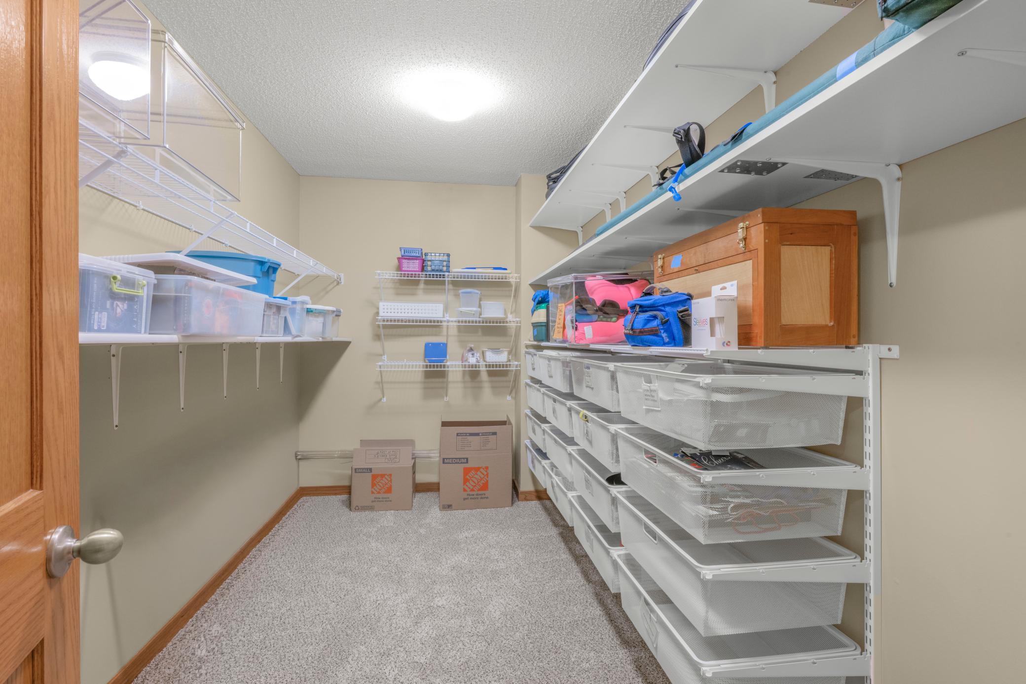 Large Storage Closet in the Lower Level - Updated with Container Store storage accessories!