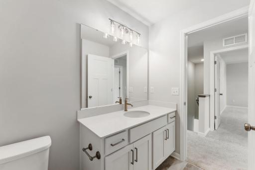 Upstairs full bath. Fixtures/lighting will be matte black