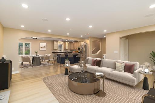 Main level kitchen, dining, living room - virtually staged