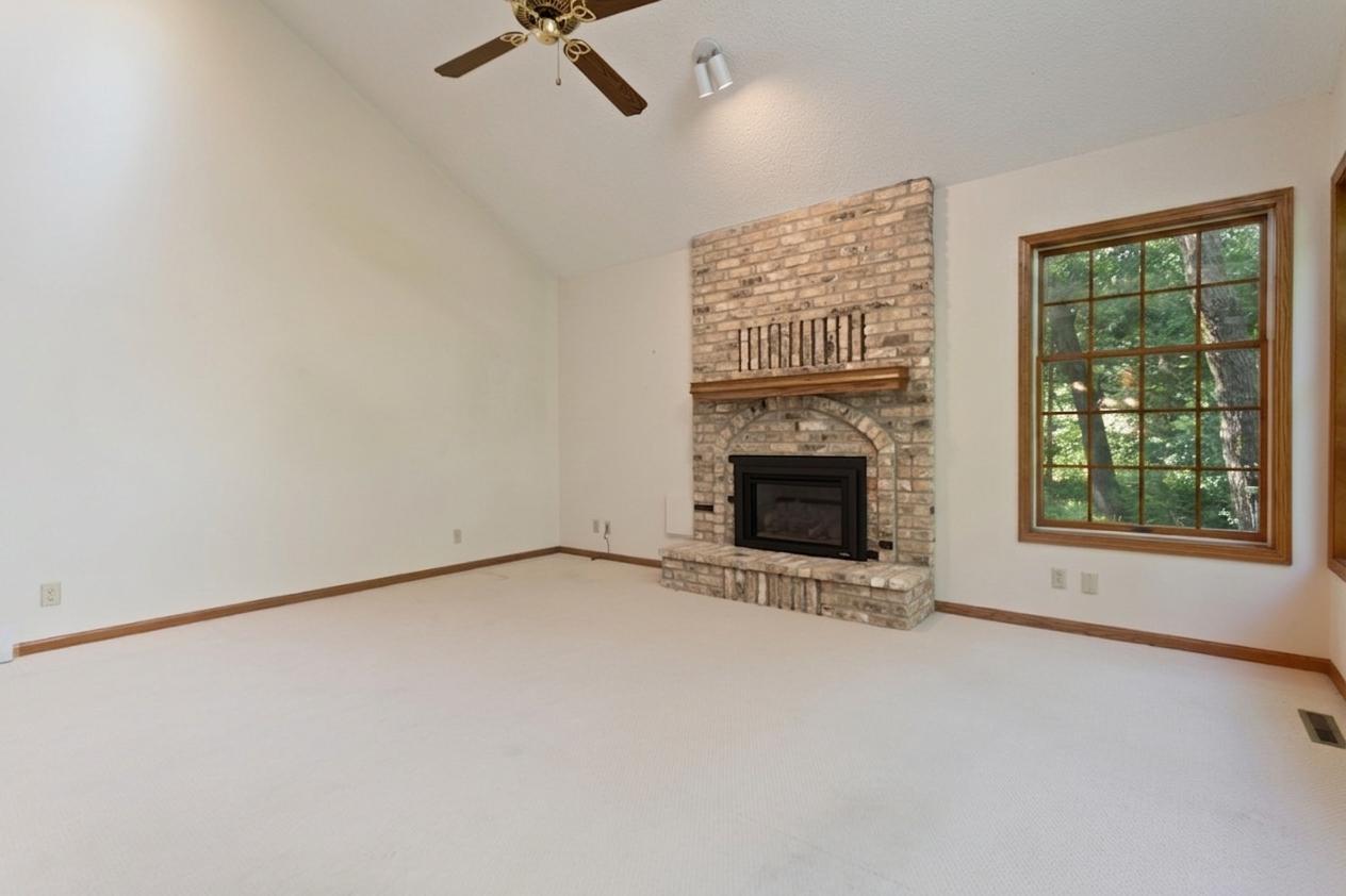 Main level family room with gas fireplace