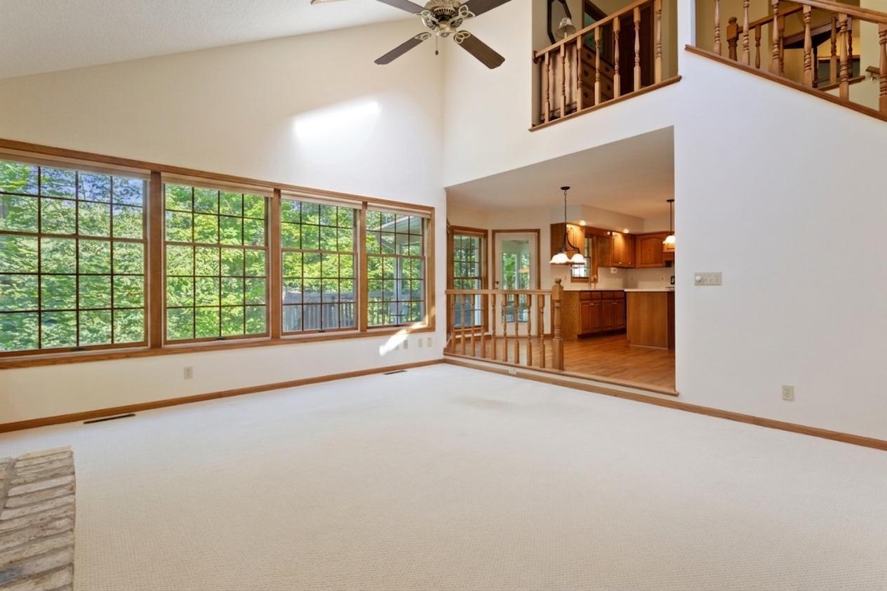 Main level family room with vaulted ceilings