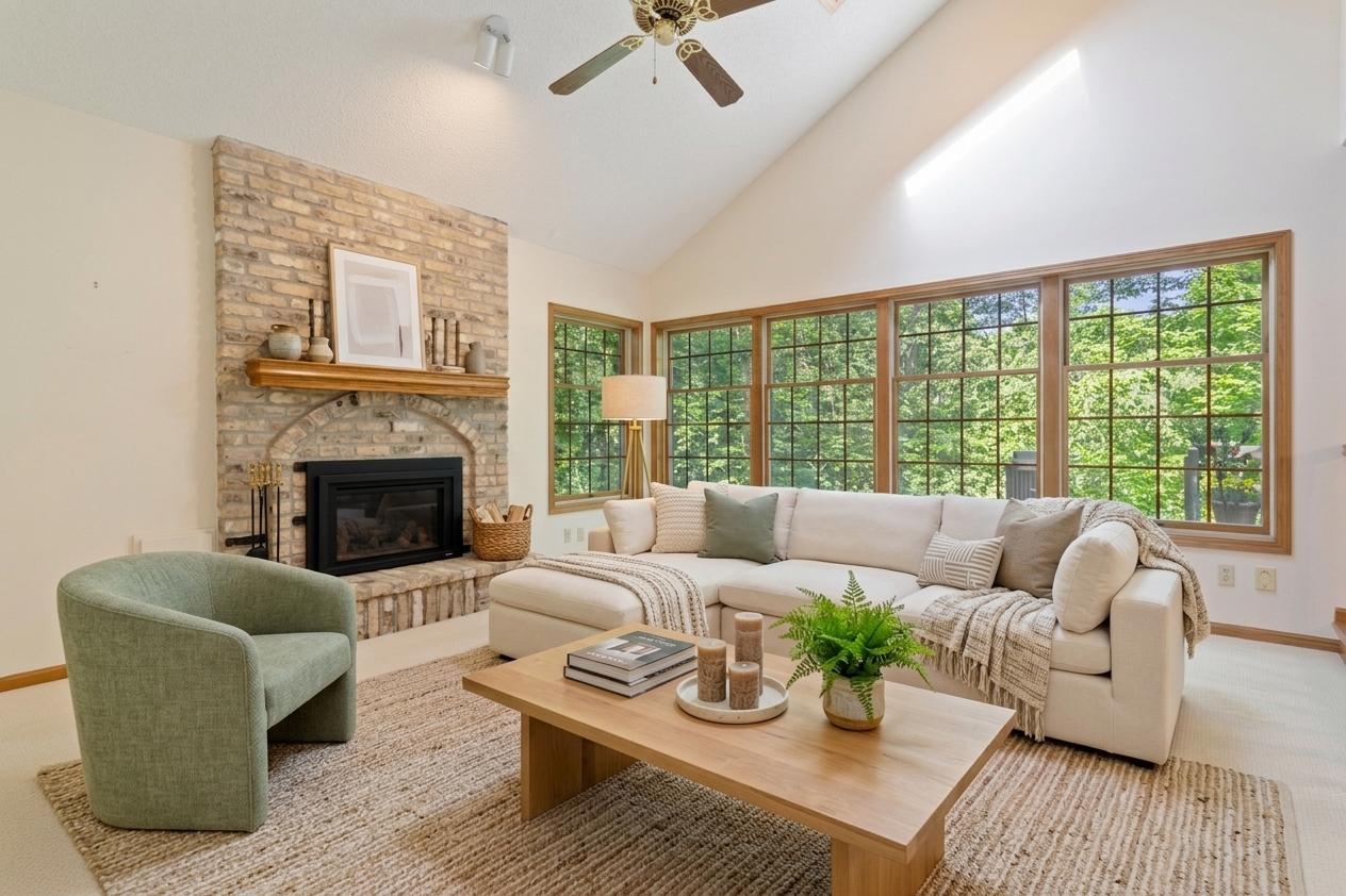 Main level family room, virtually staged