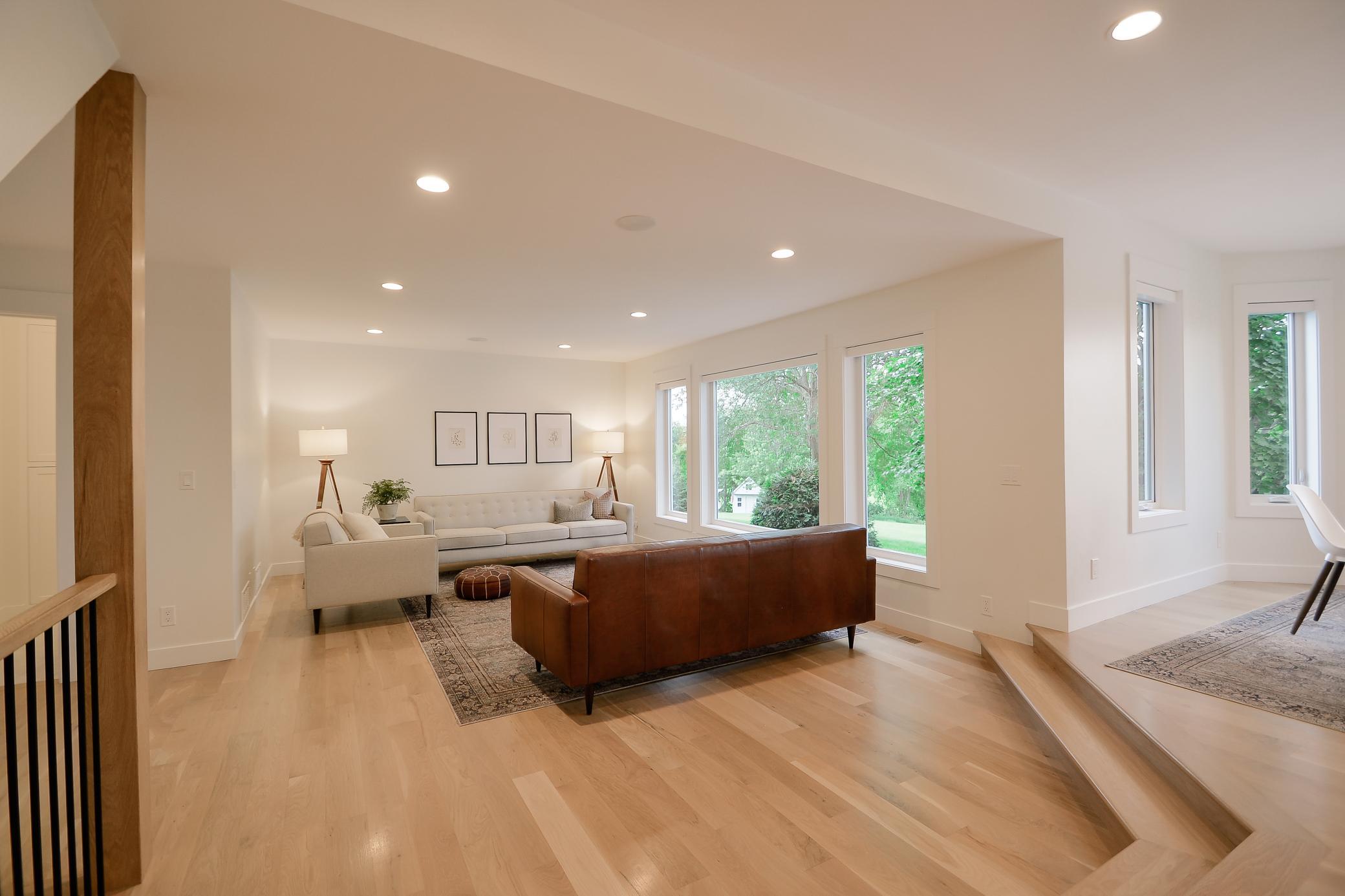Living room space with large windows