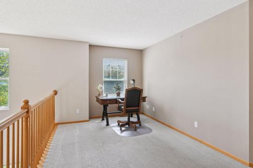 Fantastic upper loft space is a perfect flex area - great office, play area, or extra family room.