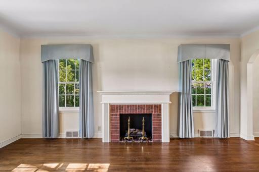 Charming faux fireplace adds a cozy feel for fall and winter months.