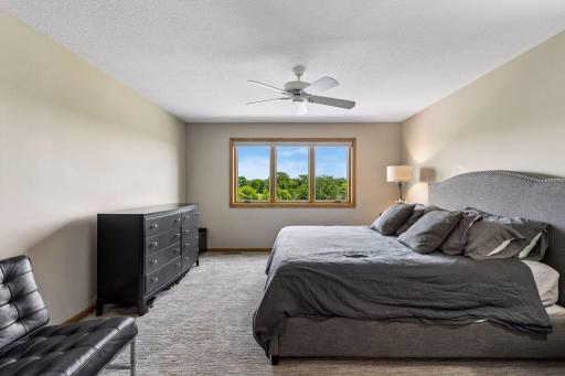 Primary bedroom that again is filled with views and natural light. Very spacious and opportunity to decorate with your heart's desire. In 2023 new Renewal by Anderson windows were installed.