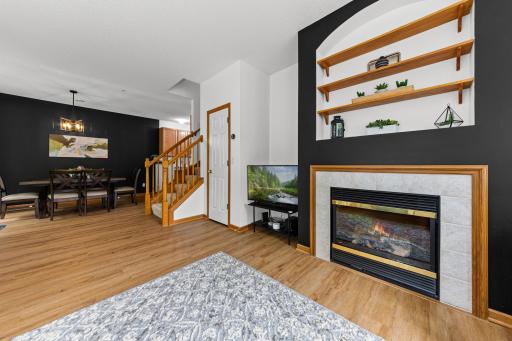 Focal point of the living space is the gorgeous fireplace.
