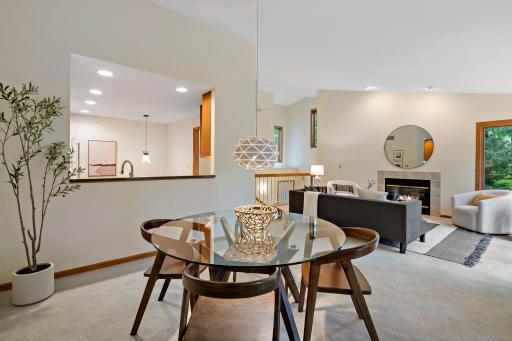 View from the dining room towards the living room and open kitchen.