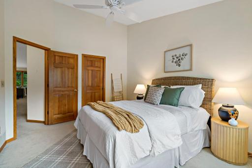 The primary bedroom is an exquisite space.