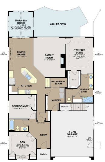 The spacious floorplan includes a flexible bedroom/den, plus two additional bedrooms and a morning room. Huge concrete patio included off morning room.