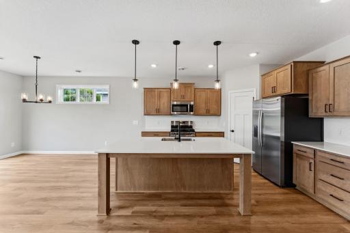 Kitchen with stainless steel appliances, quartz countertops and walk in pantry