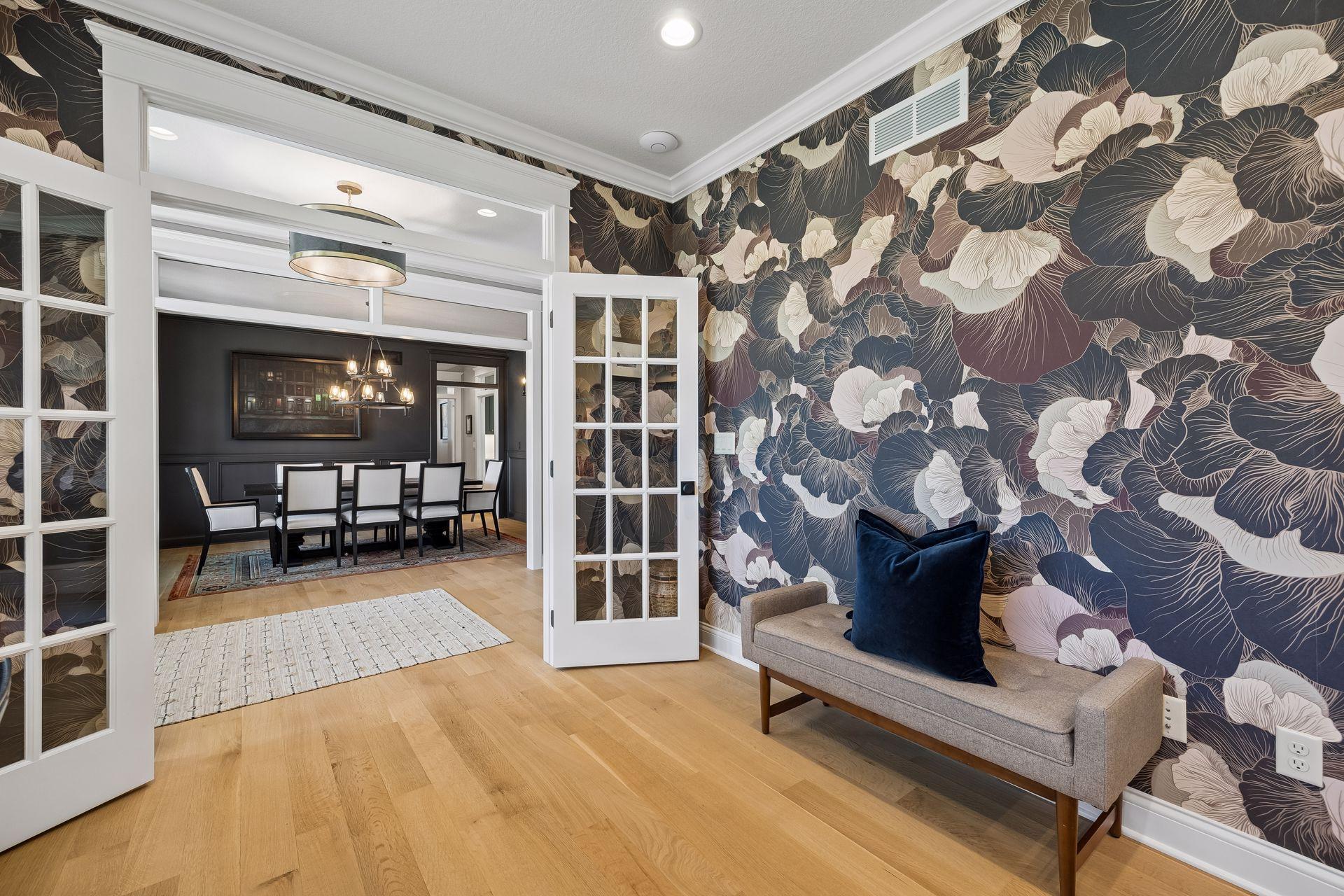 French doors allow the office to open beautifully into the home's entertaining spaces while maintaining privacy when desired.
