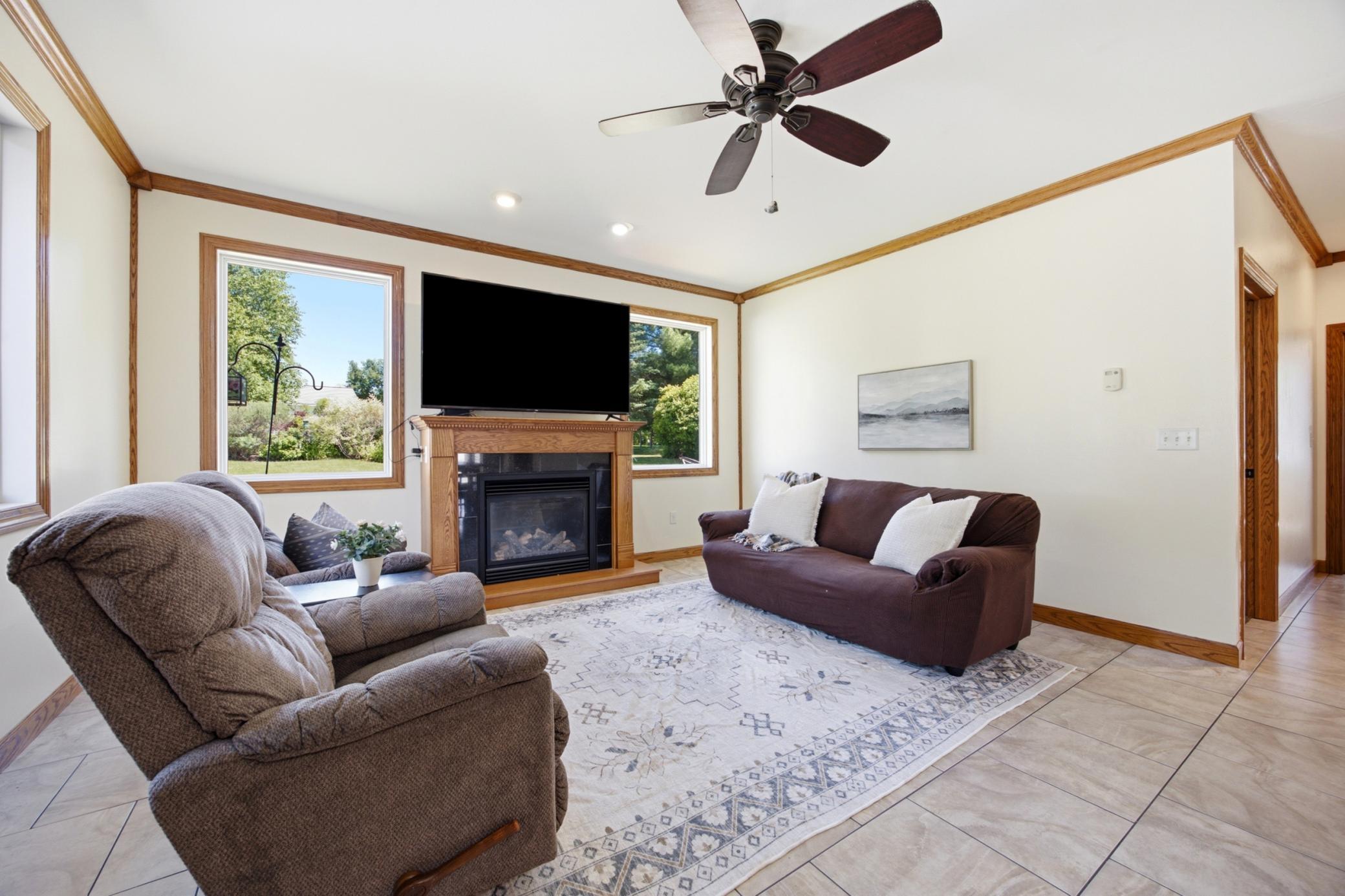 Gas Fireplace, Tile Floors & Plentiful Natural Light