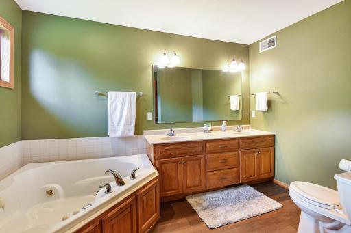 Dual vanity sink an separate shower for maximum comfort and efficiency