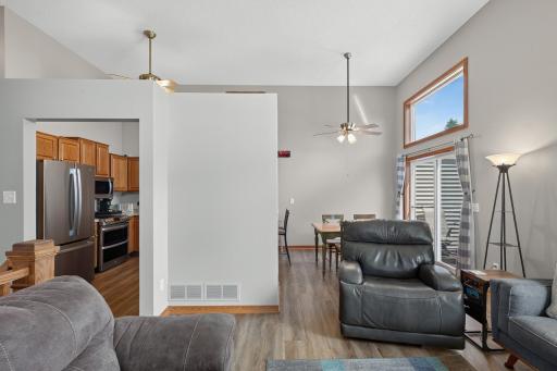 Kitchen and dining room directly off living room