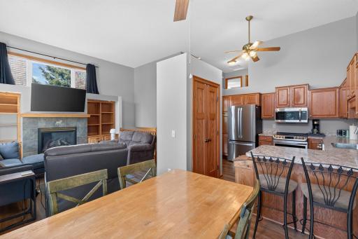 View from dining room to kitchen with large pantry