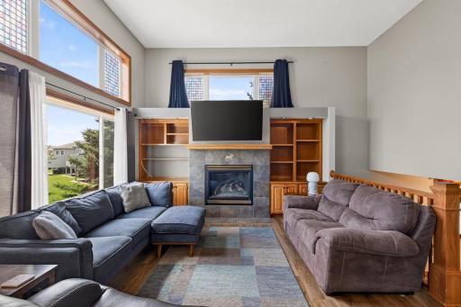 Light-filled family room with ceiling level windows