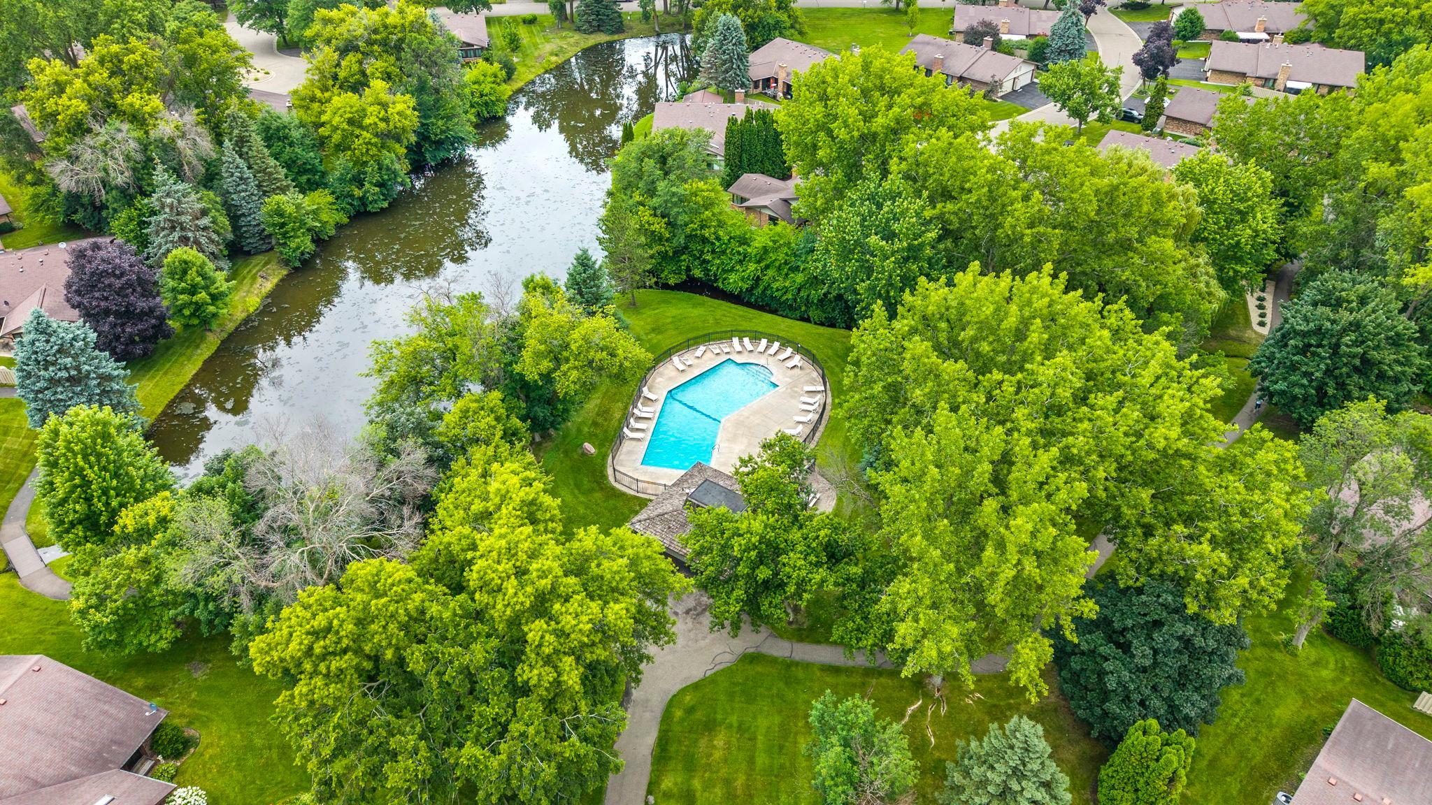 Community pool with views