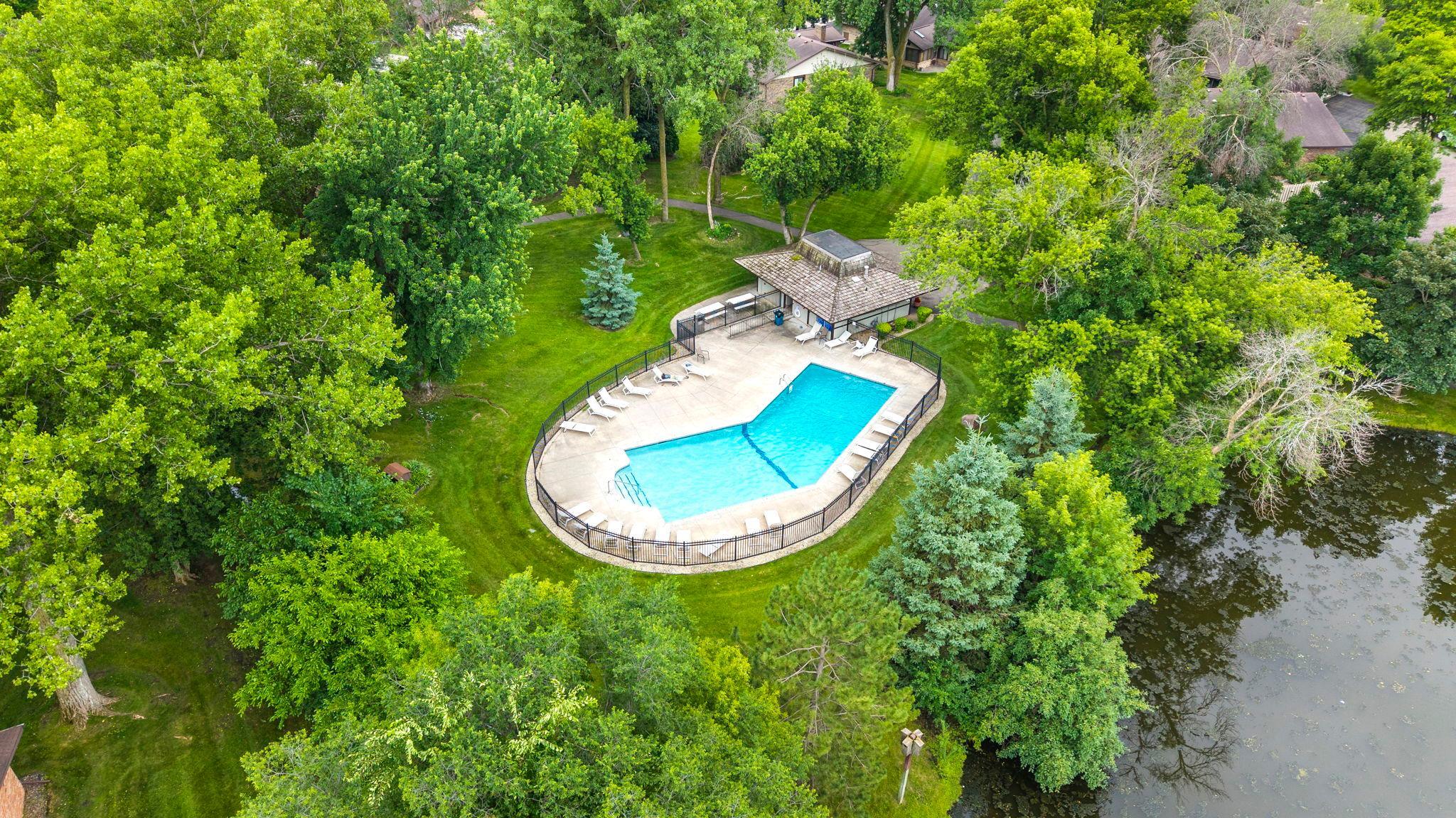 Community pool with pool house