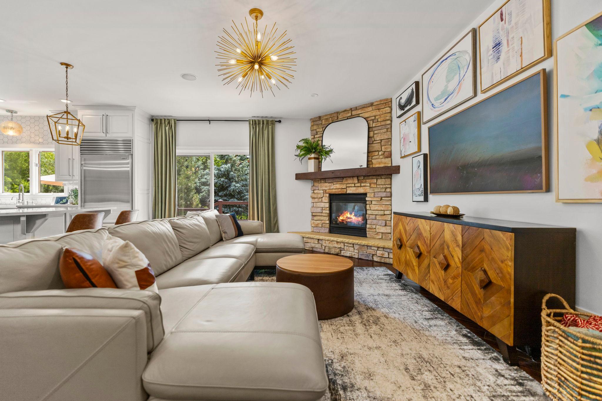 Living room with gas burning fireplace