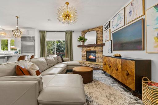 Living room with gas burning fireplace
