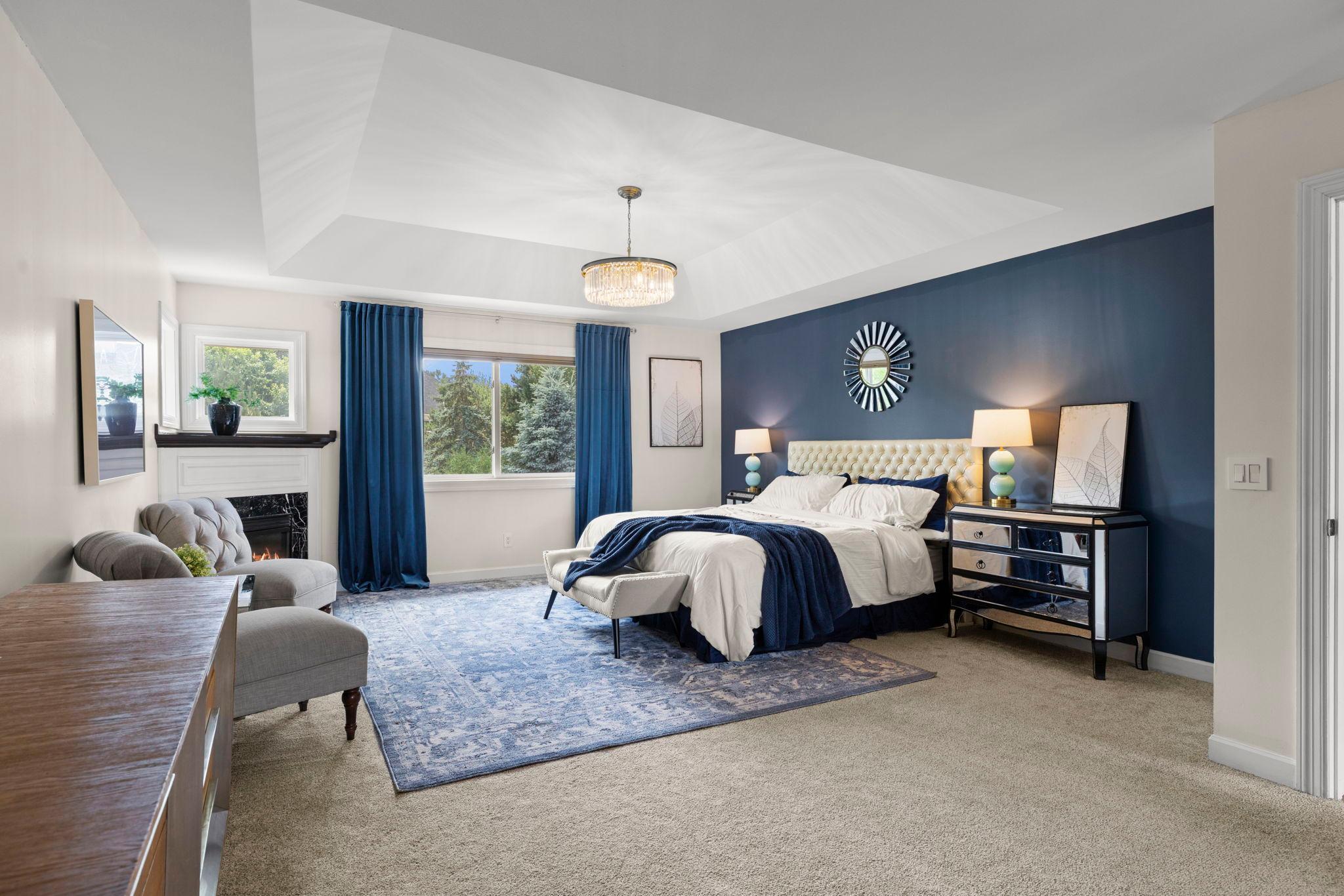 Primary bedroom with box vault ceiling
