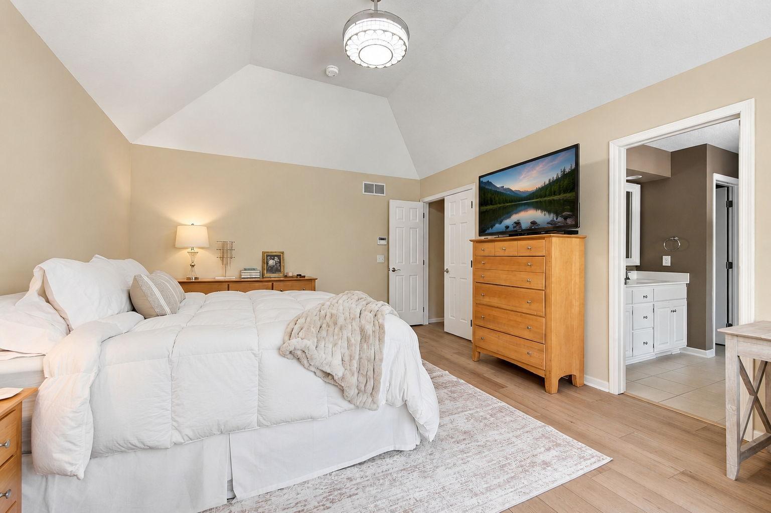 High tray ceiling with elegant lighting