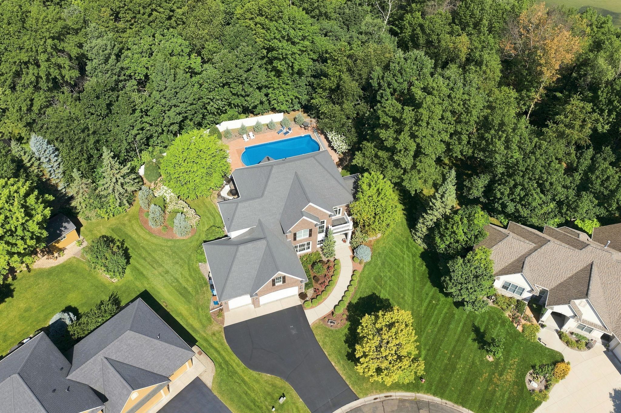 Drone shot showing half acre and privacy