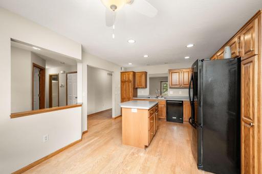 Large kitchen with loads of cabinet storage.