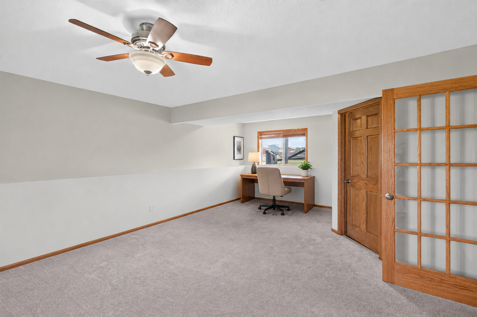 Lower level family room, nook perfect for an office.