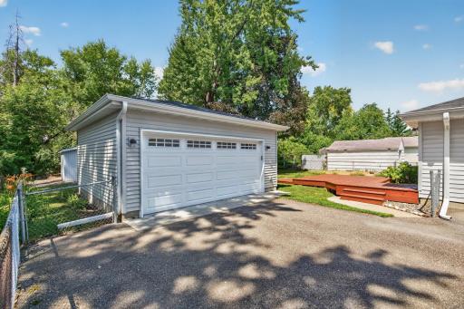 Rebuilt two-car garage with a newer slab and apron.