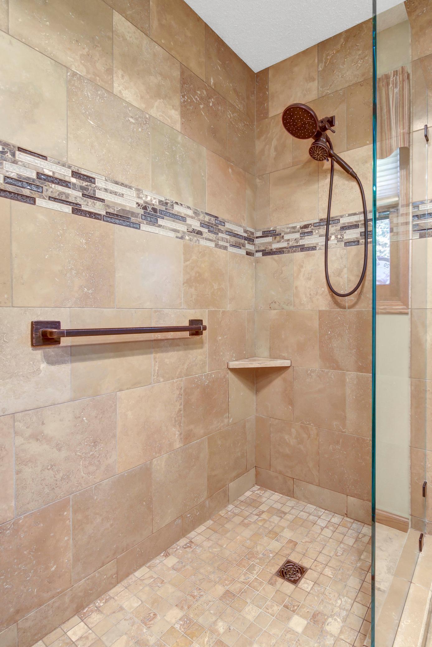 Walk-in tiled shower