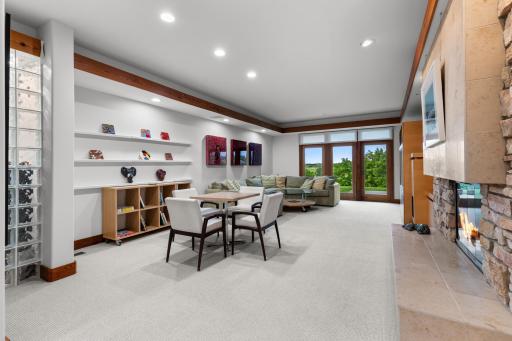 A large family room with generous spaces in the lower level
