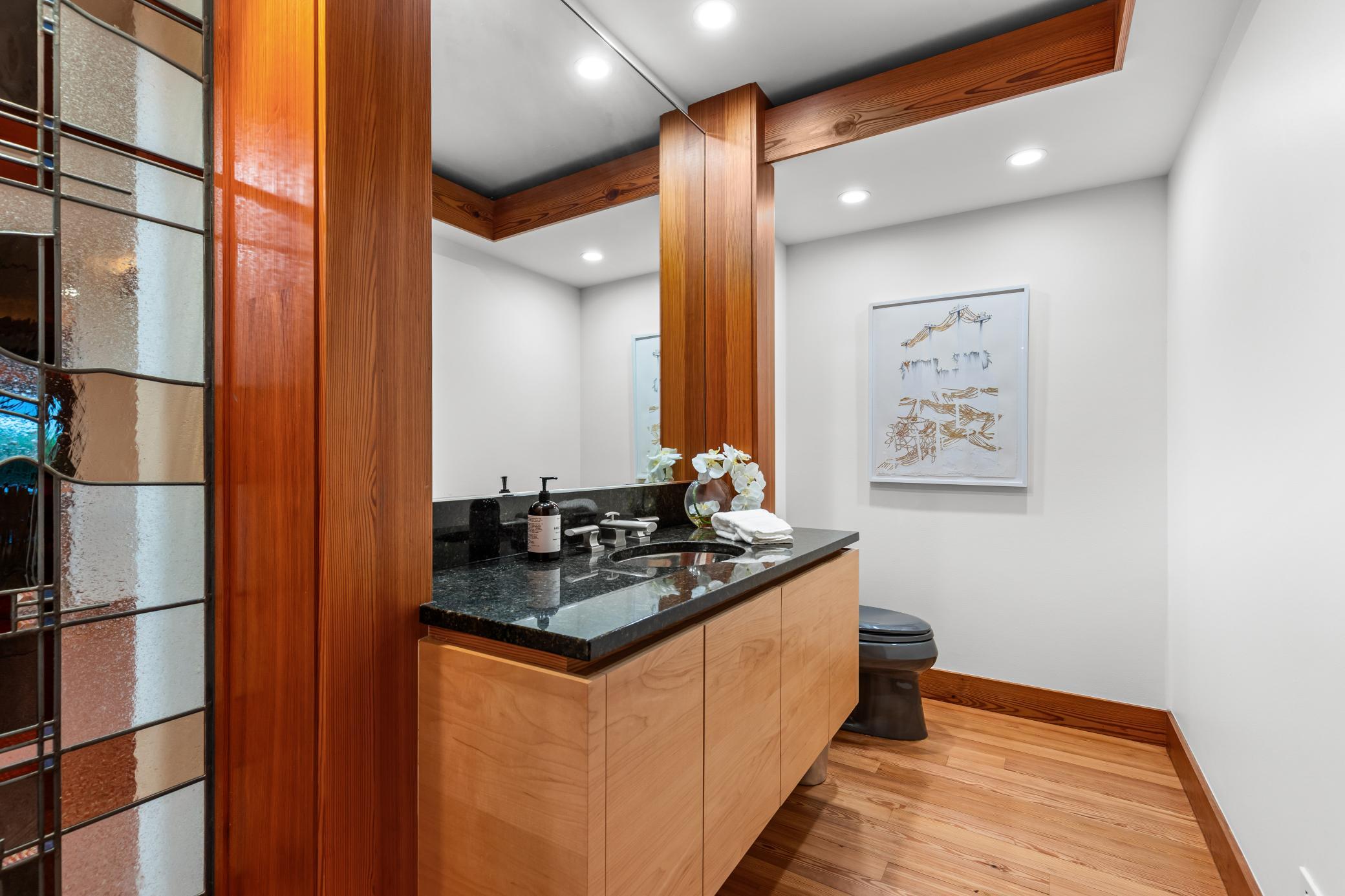 A sophisticated powder room