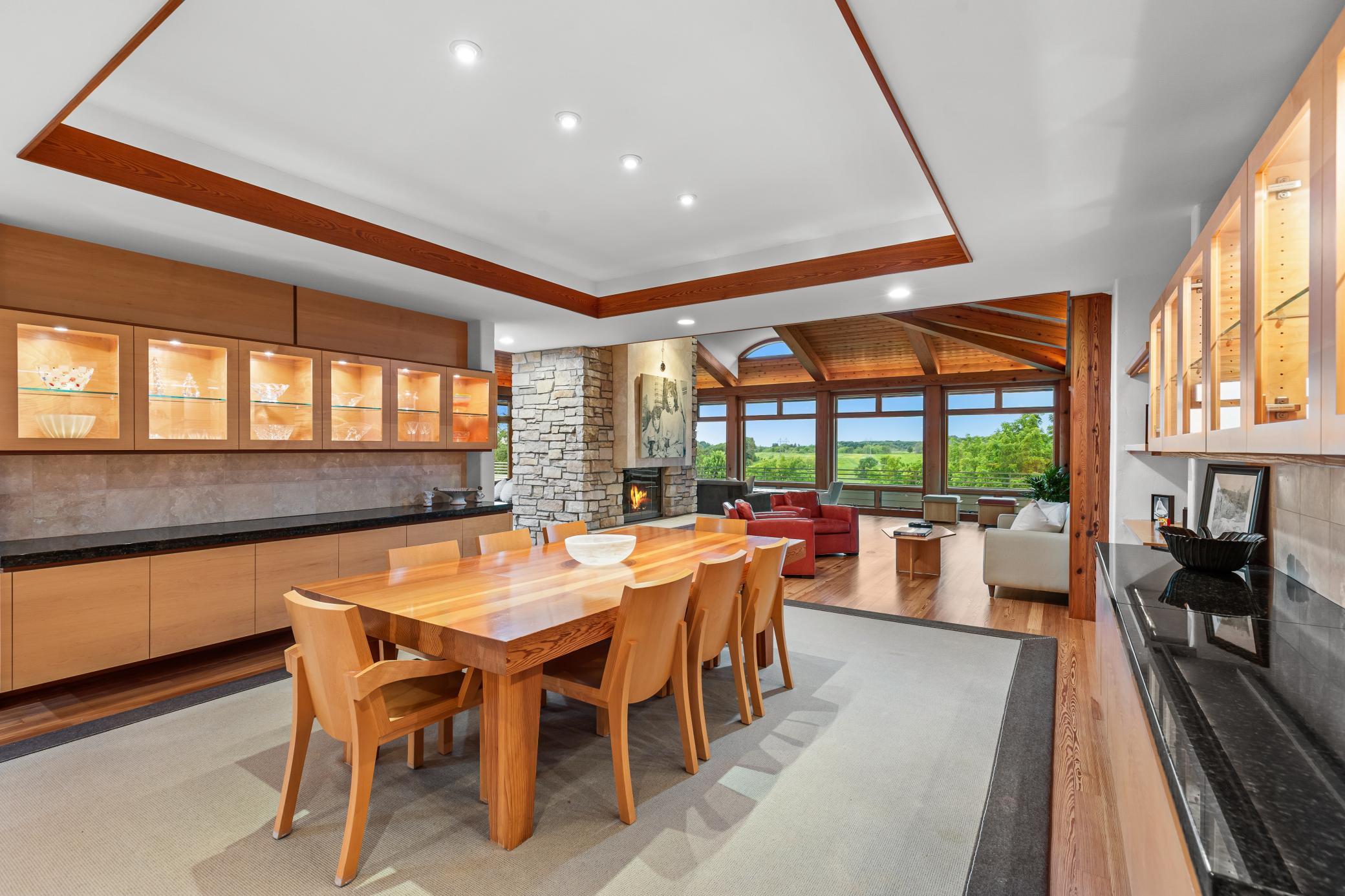 Soft cabinet lighting enhanced by natural western sunlight and sunsets