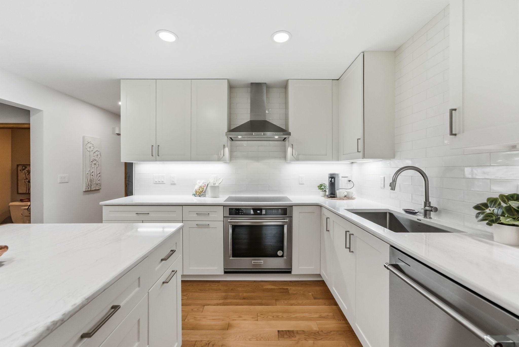 Stainless appliances gleam.