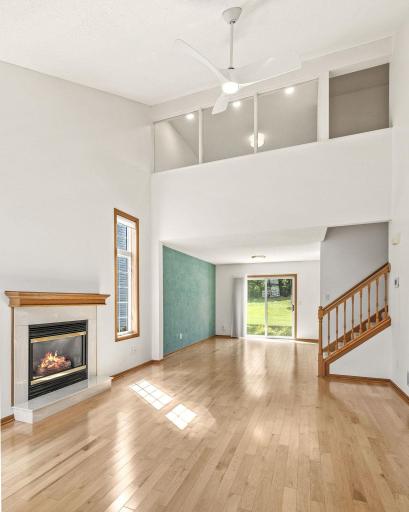 View of enclosed loft/bedroom/flex room on upper level that overlooks the living room.