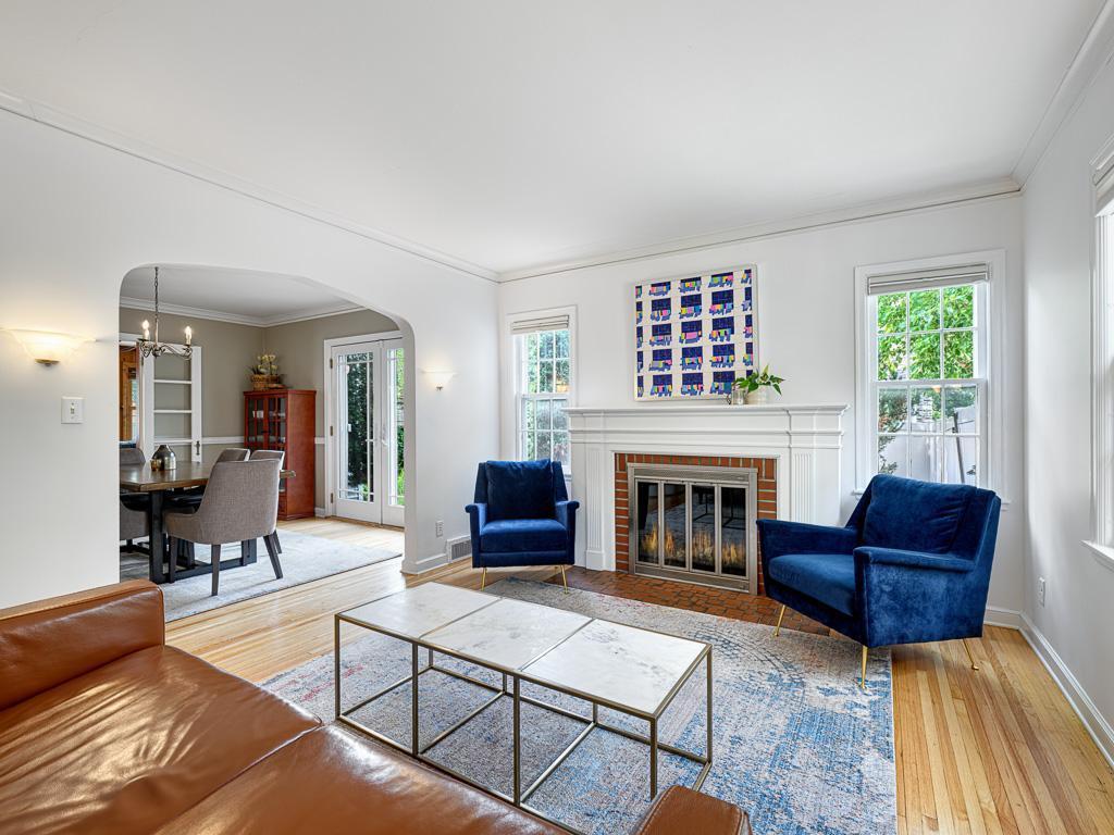 Living room flows into the dining area.