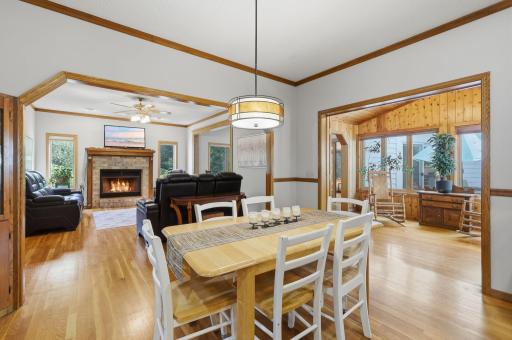 Informal dining opens to family room and sun room
