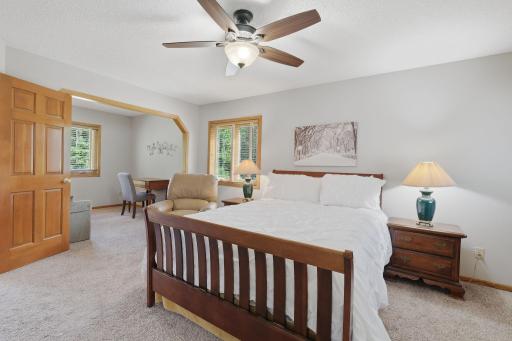 Primary suite in upper level with attached flex room