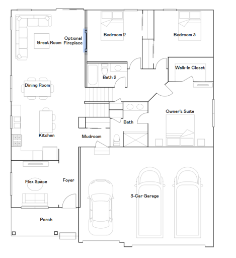 Courtland main level floorplan.