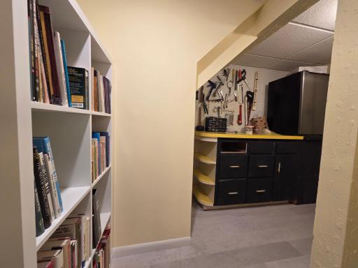 Convenient storage area outside of bathroom