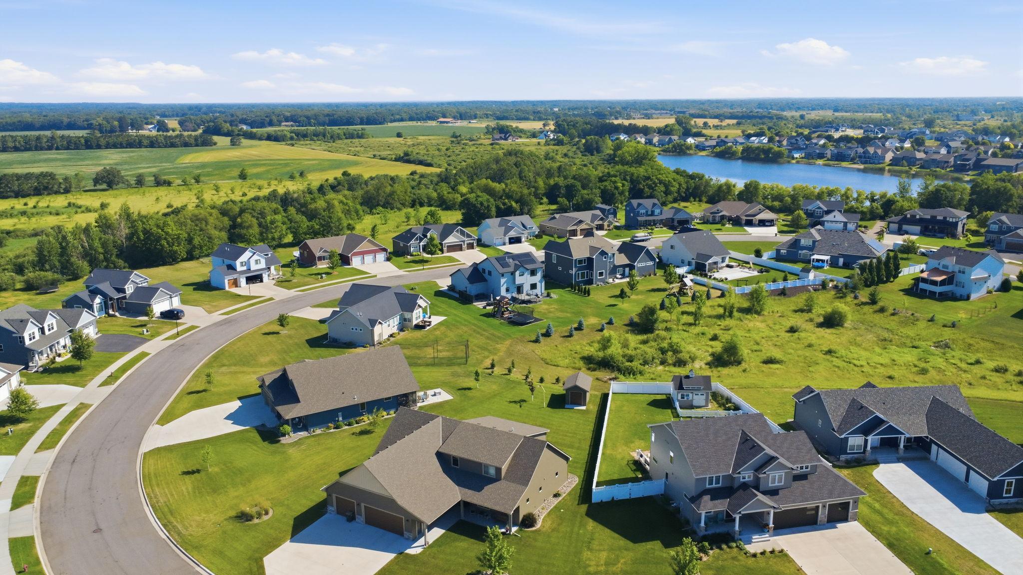 Aerial shot of neighborhood