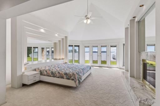 Large main floor primary suite with lake views