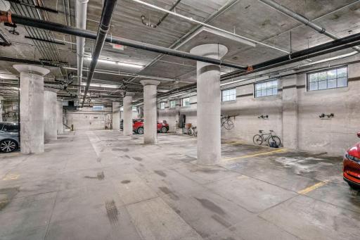 Underground, heated garage with one designated parking space for owner