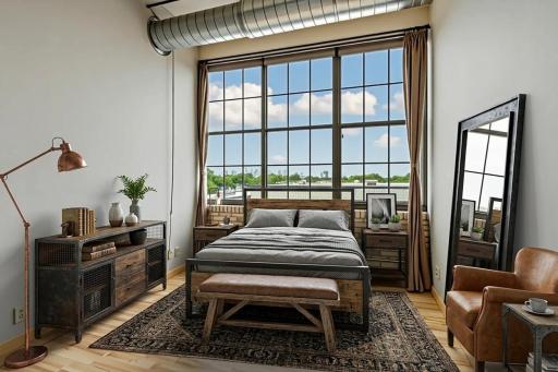 Urban living at it's best - primary bedroom suite. Virtually staged