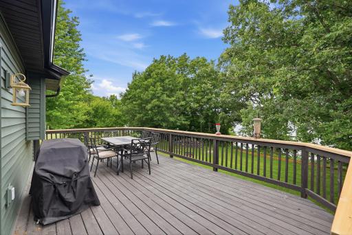 Huge deck with views of the private lot and sparkling waters of Fox Lake